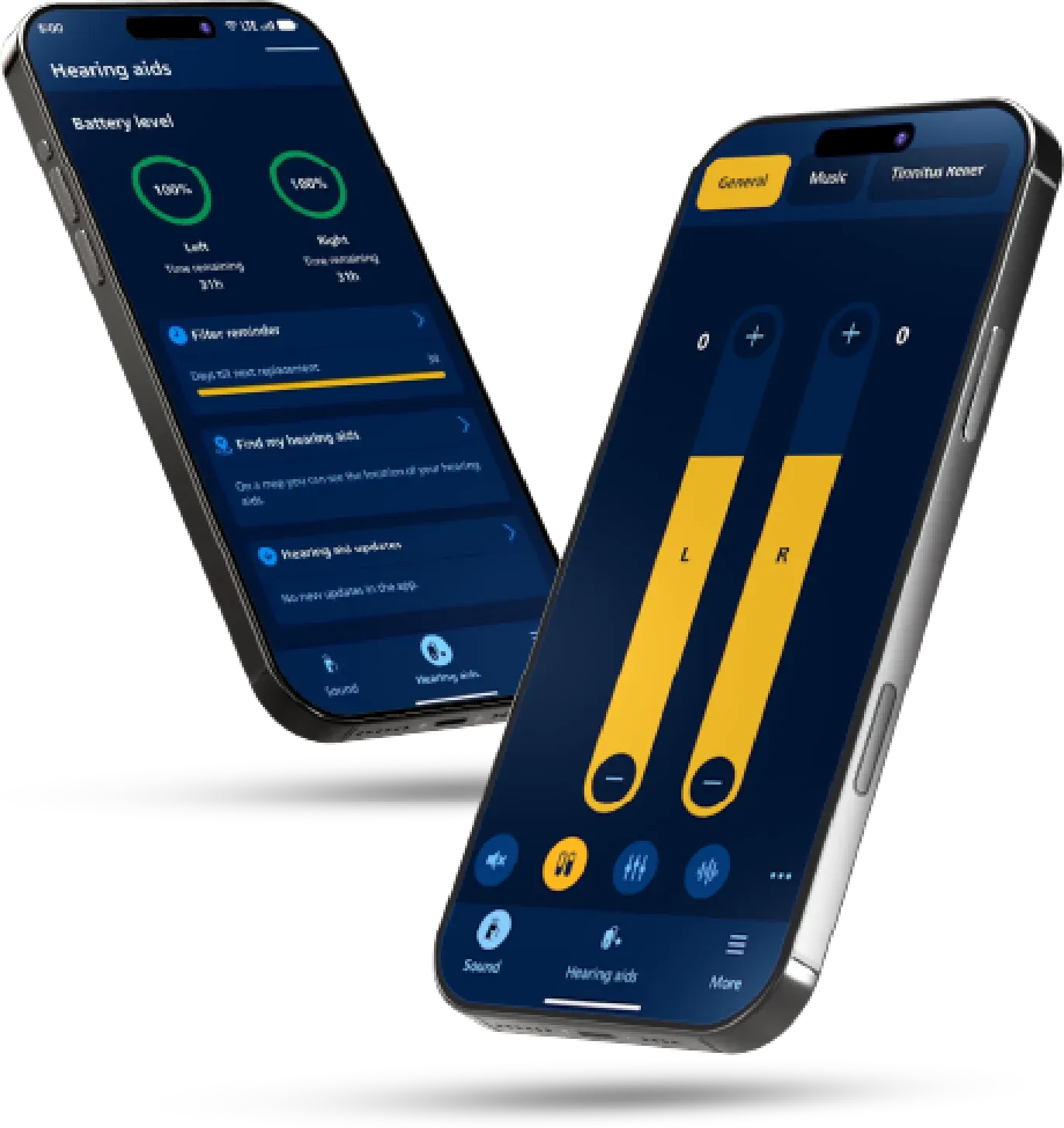 Aplicación de Philips HearLink NXT en un teléfono, controlando el audífono